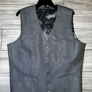 VINTAGE Express Gray Wool Blend Plaid Formal Men's Vest Adjustable Back M